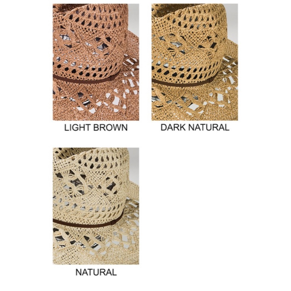SOLD OUT Natural Bohemian Handwoven Open Weave Faux Leather Banded Panama Hat - Picture 6 of 6